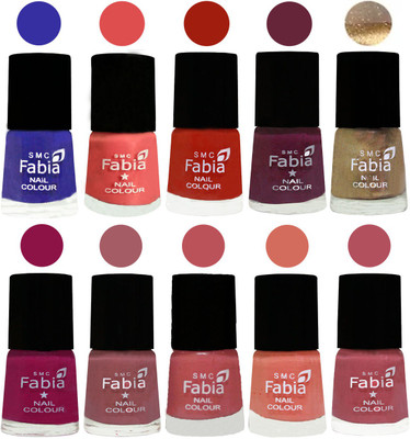 

FABIA 6ml Matte Multi Color Nail Polish / Long Lasting / Nail Art Matte Nail Polish82 Shock Blue-Salmon-Shock Orange Red-Mulberry-Gold-Raspberry-Lip-Bazooka Joe-Light Peach-Mauve Pink(Pack of 10)