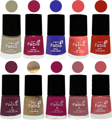 

FABIA 6ml Matte Multi Color Nail Polish / Long Lasting / Nail Art Matte Nail Polish01 Tan-Cherry Blossom-Shock Blue-Salmon-Shock Orange Red-Mulberry-Gold-Raspberry-Lip-Bazooka Joe(Pack of 10)