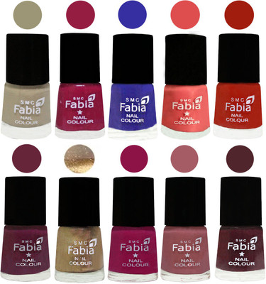 

FABIA 6ml Matte Multi Color Nail Polish / Long Lasting / Nail Art Matte Nail Polish11 Tan-Cherry Blossom-Shock Blue-Salmon-Shock Orange Red-Mulberry-Gold-Raspberry-Lip-Wine(Pack of 10)