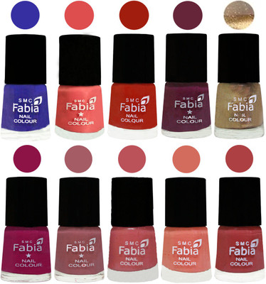 

FABIA 6ml Matte Multi Color Nail Polish / Long Lasting / Nail Art Matte Nail Polish85 Shock Blue-Salmon-Shock Orange Red-Mulberry-Gold-Raspberry-Lip-Bazooka Joe-Light Peach-Peach(Pack of 10)