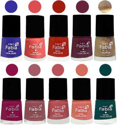 

FABIA 6ml Matte Multi Color Nail Polish / Long Lasting / Nail Art Matte Nail Polish79 Shock Blue-Salmon-Shock Orange Red-Mulberry-Gold-Raspberry-Lip-Bazooka Joe-Light Peach-Dark Green(Pack of 10)