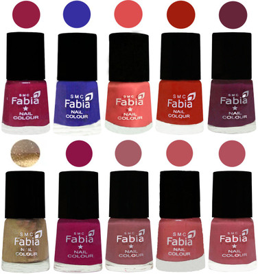 

FABIA 6ml Matte Multi Color Nail Polish / Long Lasting / Nail Art Matte Nail Polish45 Cherry Blossom-Shock Blue-Salmon-Shock Orange Red-Mulberry-Gold-Raspberry-Lip-Bazooka Joe-Mauve Pink(Pack of 10)