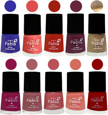 

FABIA 6ml Matte Multi Color Nail Polish / Long Lasting / Nail Art Matte Nail Polish96 Shock Blue-Salmon-Shock Orange Red-Mulberry-Gold-Raspberry-Lip-Bazooka Joe-Light Peach-Red(Pack of 10)