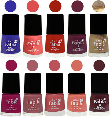 

FABIA 6ml Matte Multi Color Nail Polish / Long Lasting / Nail Art Matte Nail Polish86 Shock Blue-Salmon-Shock Orange Red-Mulberry-Gold-Raspberry-Lip-Bazooka Joe-Light Peach-Wine(Pack of 10)