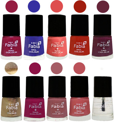 

FABIA 6ml Matte Multi Color Nail Polish / Long Lasting / Nail Art Matte Nail Polish75 Cherry Blossom-Shock Blue-Salmon-Shock Orange Red-Mulberry-Gold-Raspberry-Lip-Bazooka Joe-Top Coat(Pack of 10)