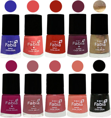 

FABIA 6ml Matte Multi Color Nail Polish / Long Lasting / Nail Art Matte Nail Polish114 Shock Blue-Salmon-Shock Orange Red-Mulberry-Gold-Raspberry-Lip-Bazooka Joe-Light Peach-Black(Pack of 10)