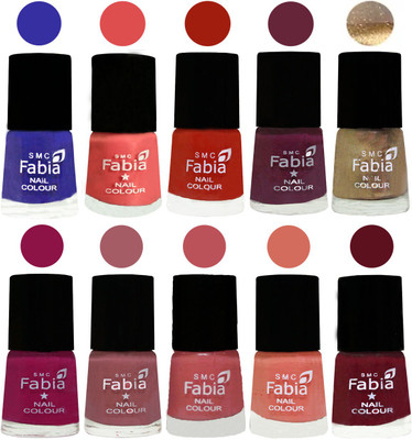 

FABIA 6ml Matte Multi Color Nail Polish / Long Lasting / Nail Art Matte Nail Polish100 Shock Blue-Salmon-Shock Orange Red-Mulberry-Gold-Raspberry-Lip-Bazooka Joe-Light Peach-Maroon(Pack of 10)