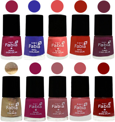 

FABIA 6ml Matte Multi Color Nail Polish / Long Lasting / Nail Art Matte Nail Polish54 Cherry Blossom-Shock Blue-Salmon-Shock Orange Red-Mulberry-Gold-Raspberry-Lip-Bazooka Joe-Bold Red(Pack of 10)