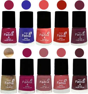 

FABIA 6ml Matte Multi Color Nail Polish / Long Lasting / Nail Art Matte Nail Polish49 Cherry Blossom-Shock Blue-Salmon-Shock Orange Red-Mulberry-Gold-Raspberry-Lip-Bazooka Joe-Wine(Pack of 10)