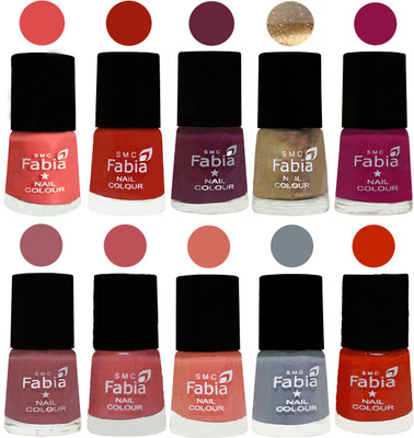 

FABIA 6ml Matte Multi Color Nail Polish / Long Lasting / Nail Art Matte Nail Polish125 Salmon-Shock Orange Red-Mulberry-Gold-Raspberry-Lip-Bazooka Joe-Light Peach-Wild Gray Yonder-Fire Orange(Pack of 10)
