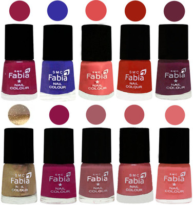 

FABIA 6ml Matte Multi Color Nail Polish / Long Lasting / Nail Art Matte Nail Polish53 Cherry Blossom-Shock Blue-Salmon-Shock Orange Red-Mulberry-Gold-Raspberry-Lip-Bazooka Joe-Baby Pink(Pack of 10)
