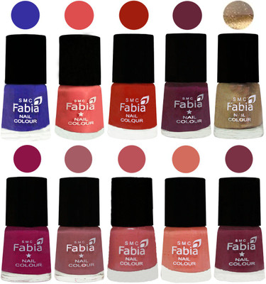 

FABIA 6ml Matte Multi Color Nail Polish / Long Lasting / Nail Art Matte Nail Polish106 Shock Blue-Salmon-Shock Orange Red-Mulberry-Gold-Raspberry-Lip-Bazooka Joe-Light Peach-Plum(Pack of 10)