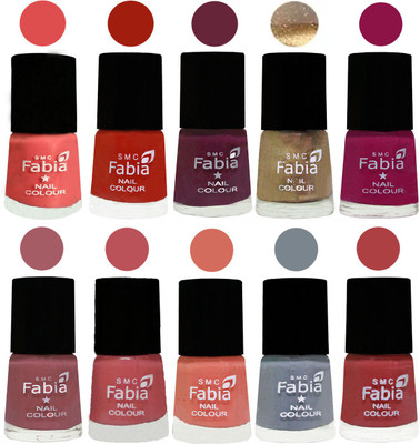 

FABIA 6ml Matte Multi Color Nail Polish / Long Lasting / Nail Art Matte Nail Polish121 Salmon-Shock Orange Red-Mulberry-Gold-Raspberry-Lip-Bazooka Joe-Light Peach-Wild Gray Yonder-Peach(Pack of 10)