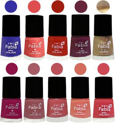 

FABIA 6ml Matte Multi Color Nail Polish / Long Lasting / Nail Art Matte Nail Polish92 Shock Blue-Salmon-Shock Orange Red-Mulberry-Gold-Raspberry-Lip-Bazooka Joe-Light Peach-Strawberry(Pack of 10)
