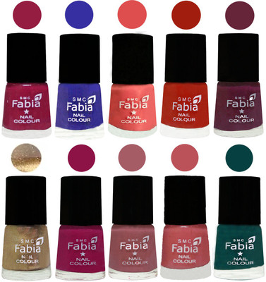 

FABIA 6ml Matte Multi Color Nail Polish / Long Lasting / Nail Art Matte Nail Polish42 Cherry Blossom-Shock Blue-Salmon-Shock Orange Red-Mulberry-Gold-Raspberry-Lip-Bazooka Joe-Dark Green(Pack of 10)