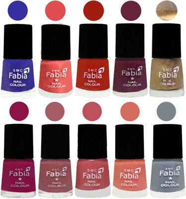 

FABIA 6ml Matte Multi Color Nail Polish / Long Lasting / Nail Art Matte Nail Polish78 Shock Blue-Salmon-Shock Orange Red-Mulberry-Gold-Raspberry-Lip-Bazooka Joe-Light Peach-Wild Gray Yonder(Pack of 10)