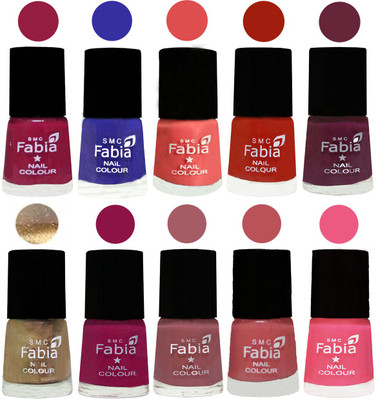 

FABIA 6ml Matte Multi Color Nail Polish / Long Lasting / Nail Art Matte Nail Polish71 Cherry Blossom-Shock Blue-Salmon-Shock Orange Red-Mulberry-Gold-Raspberry-Lip-Bazooka Joe-Shock Pink Light(Pack of 10)