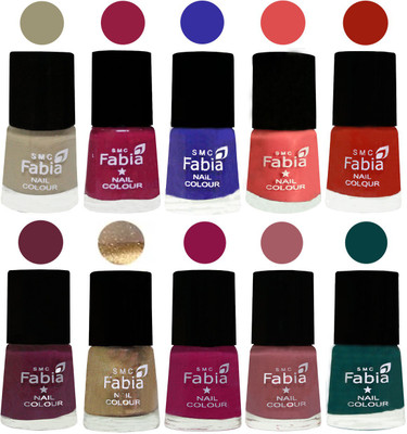 

FABIA 6ml Matte Multi Color Nail Polish / Long Lasting / Nail Art Matte Nail Polish04 Tan-Cherry Blossom-Shock Blue-Salmon-Shock Orange Red-Mulberry-Gold-Raspberry-Lip-Dark Green(Pack of 10)