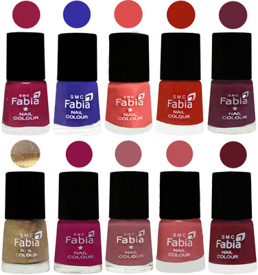 

FABIA 6ml Matte Multi Color Nail Polish / Long Lasting / Nail Art Matte Nail Polish61 Cherry Blossom-Shock Blue-Salmon-Shock Orange Red-Mulberry-Gold-Raspberry-Lip-Bazooka Joe-Jam(Pack of 10)