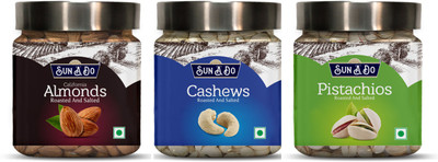 

SUN'A'DO Dry Fruits Combo Pack -Almonds, Cashew & Pistachios (Roasted & Salted) 200gm each Assorted Nuts(600 g, Plastic Bottle)