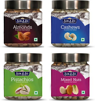 

SUN'A'DO Dry Fruits Combo Pack -Almonds, Cashew, Pistachios & Mixed Nuts (Roasted & Salted) 200gm each Assorted Nuts(800 g, Plastic Bottle)