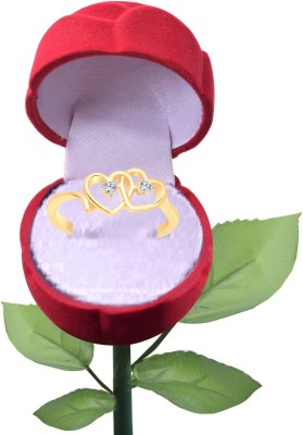 VIGHNAHARTA Dual Couple Heart Ring with Rose Box Alloy Cubic Zirconia Gold Plated Ring
