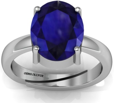Jaipur Gems Jaipur Gems Natural Certified Blue Sapphire 10.25 Ratti (Neelam) ADJUSTABLE Silver 10.25 Ratti Ring for Men & Boys Silver Sapphire Ring