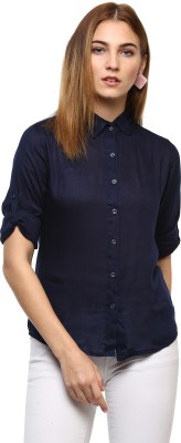 MAYRA Women Solid Casual Blue Shirt