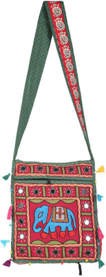 

Rajrang Women Casual Green, Red Cotton Sling Bag