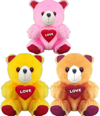 

Mofaro Pink, Yellow, Brown Love Teddy Bear Soft Toy - 10 cm(Pink, Yellow, Brown), Brown;pink;yellow