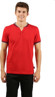 zebu Solid Men Henley Neck Red T-Shirt