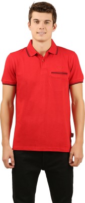 zebu Solid Men Polo Neck Red T-Shirt