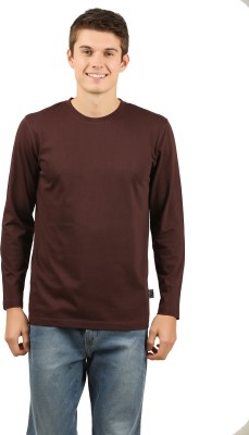 zebu Solid Men Round Neck Brown T-Shirt