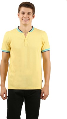 zebu Solid Men Henley Neck Yellow T-Shirt