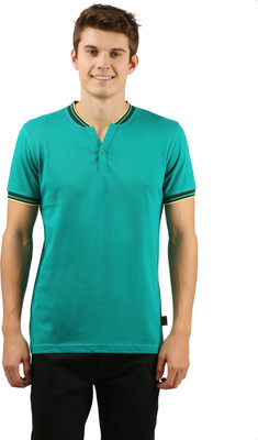 zebu Solid Men Henley Neck Green T-Shirt