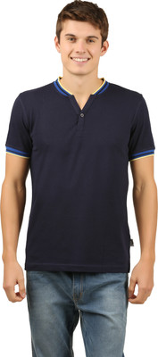 zebu Solid Men Henley Neck Blue T-Shirt