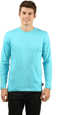 zebu Solid Men Round Neck Blue T-Shirt