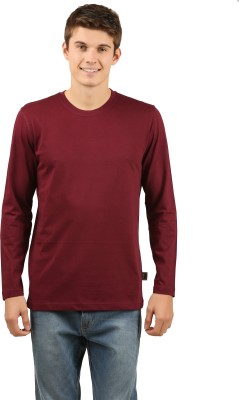 zebu Solid Men Round Neck Maroon T-Shirt