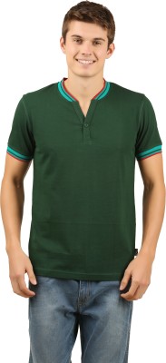 zebu Solid Men Henley Neck Dark Green T-Shirt