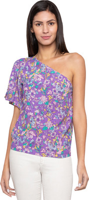 Globus Casual Half Sleeve Floral Print Women Purple Top