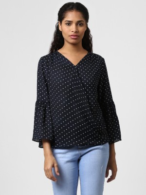 HARPA Casual Bell Sleeve Printed Women Dark Blue Top