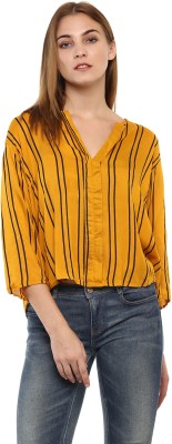 MAYRA Casual 3/4 Sleeve Striped Women Yellow Top