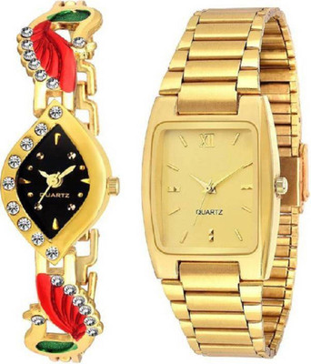 

Rage Enterprise New Stylish Gold Diamond Steel Belt Couple Watch - For Men & Women