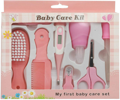 

FLICK IN Baby Grooming Kit Infant Nursery Set Manicure Set Newborn Healthcare Kits Child Care Baby Nail Clipper, Scissor, Tweezer, Nasal Aspirator, Dropper Feeding, Thermometer Brush Comb Cleaning Sets (8 Pieces)(Pink)