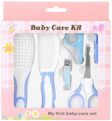 

FLICK IN Baby Grooming Kit Infant Nursery Set Manicure Set Newborn Healthcare Kits Child Care Baby Nail Clipper with Cover, Scissor with Cover, Brush Comb Cleaning Sets (6 Pieces)(Blue)