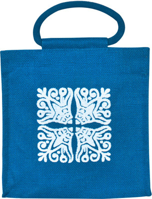 

Jute Cottage Zipper Lunch Bag Motif Medium Blue Jute Waterproof Lunch Bag(Blue, 3 L)