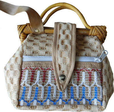 

BAHOK 100% Cotton Jute Samosha Bag Sling Bag(White, 12 inch)