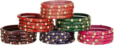AFAST Glass Crystal Enamel Bangle Set(Pack of 10)