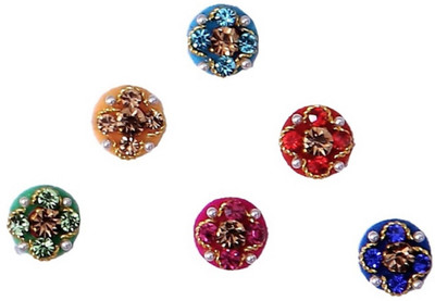 

beauty gold precious stone round bindi for beautiful lady & girl forehead, nails, tattooing Multicolor Bindis(mugli marathi, bengali bindi, Bollywood style)