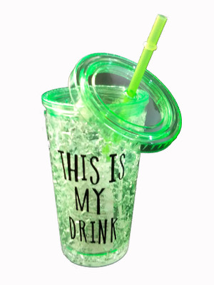 

TECHNOCHITRA Frosty Jar With Straw and lid Freezing Gel for Juice, Water , Color Green 450 ml Sipper(Pack of 1, Green)